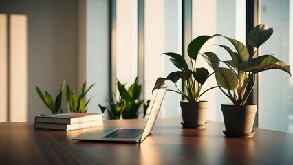 modern interior with window and pot of flowers on the table
