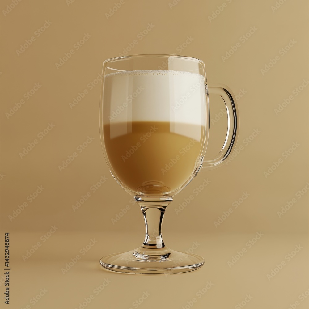 Poster elegant latte macchiato in glass cup on beige background creating a warm and inviting atmosphere wit
