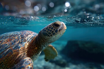 Fototapeta premium Sea Turtle Swimming in Ocean Water