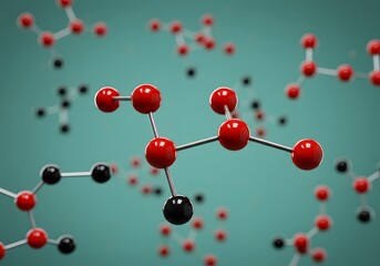 Abstract red and black molecular structure educational image