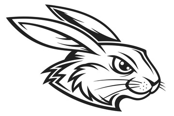 Hare Head Outline, Black and White, Animal Portrait, Isolated, Wildlife, Detailed