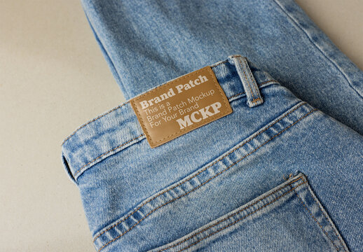 Mockup of Fabric Label on Denim Jeans Tag