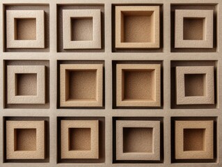Naklejka premium Geometric harmony of square frames in beige tones a modern architectural design element creating depth and texture with subtle shadows and a sophisticated abstract pattern
