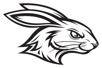 Aggressive Hare Profile Outline Strong Facial Features, Dynamic Black and White