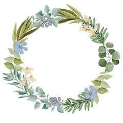 watercolor leaves and flower wreath eucalyptus with green leaves spring summer bouquet