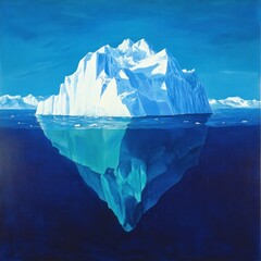 Obraz premium Majestic iceberg above and below waterline, showcasing its immense size and hidden depth.