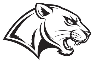 Roaring Panther Head in Black and White Bold Outline Style, Animal Mascot © Shipon