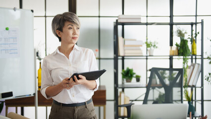 Senior business asian woman mature working in office