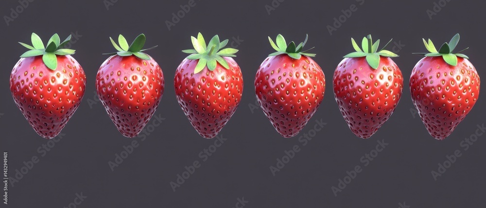 Poster row of fresh strawberries on a dark gray background close up studio shot capturing the vibrant red c