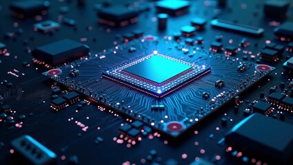 Fototapeta premium Abstract blue square glowing dark background