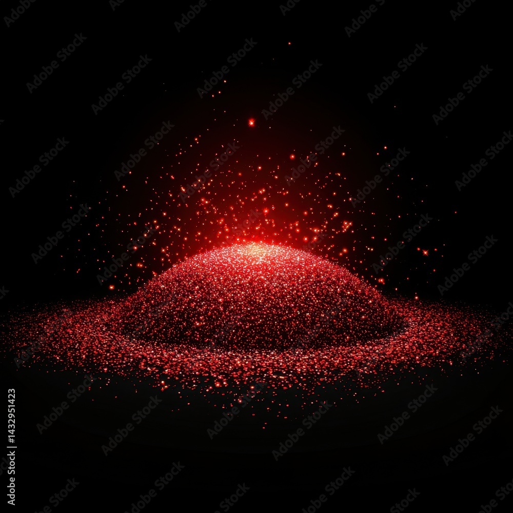 Poster sparkling red glitter mound against a dark background creating a magical and festive atmosphere with