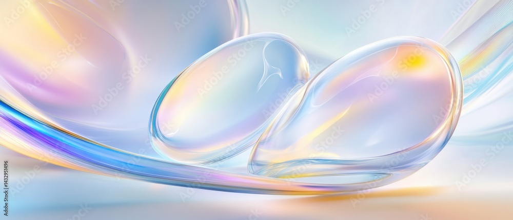 Poster abstract iridescent fluid shapes with light reflections, creating a dreamy and ethereal background f