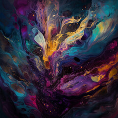 vibrant multicolor fluid abstract painting, dynamic liquid shapes swirling 