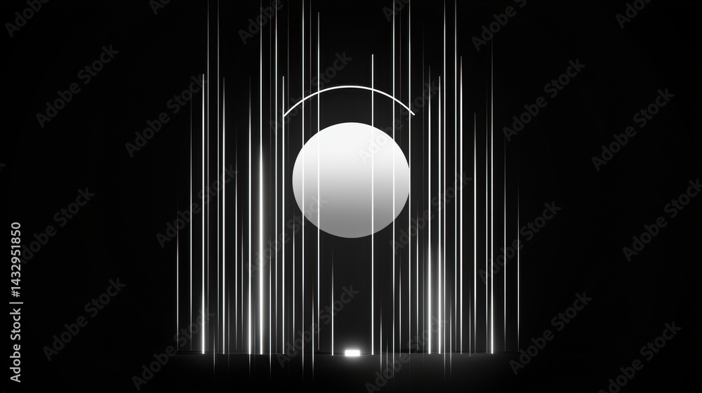 Poster a black and white abstract image with a large circle in the center.