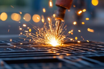 Metalwork sparks with welder