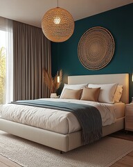 Contemporary Bedroom Design with Premium Bedding and Warm Lightingv