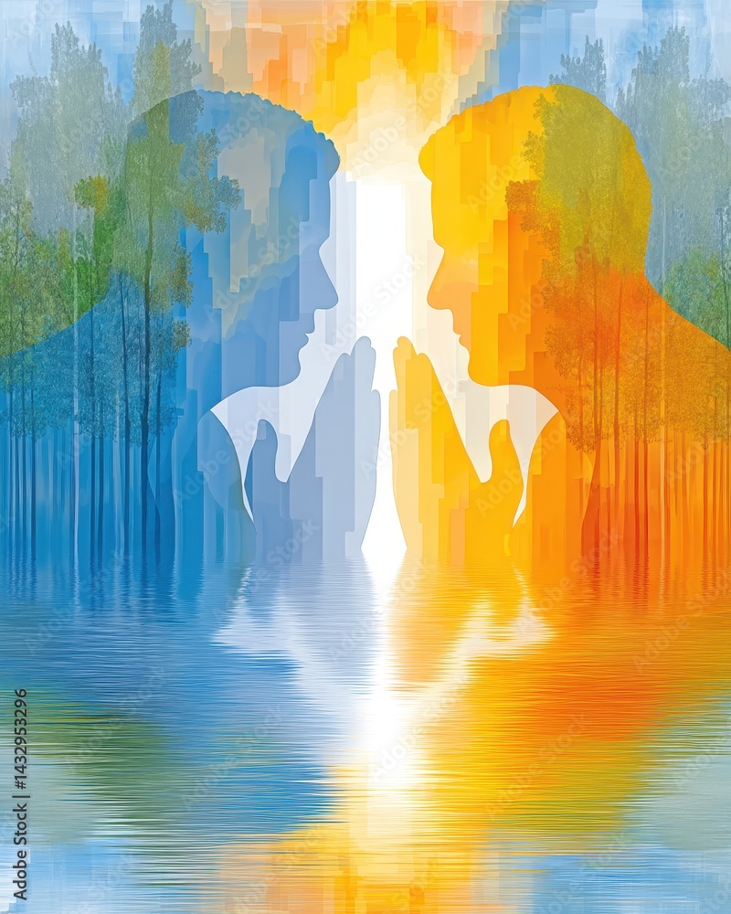 Poster Abstract Representation of Asalha Puja Dharma Day with Double Exposure Effect in Calm Nature Setting
