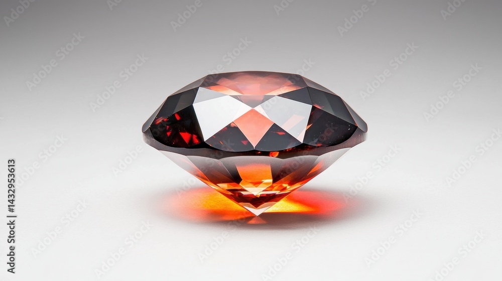 Poster a single faceted gemstone with a deep red and orange color scheme.
