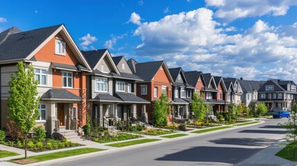 Naklejka premium Row of colorful houses on a sunny street.