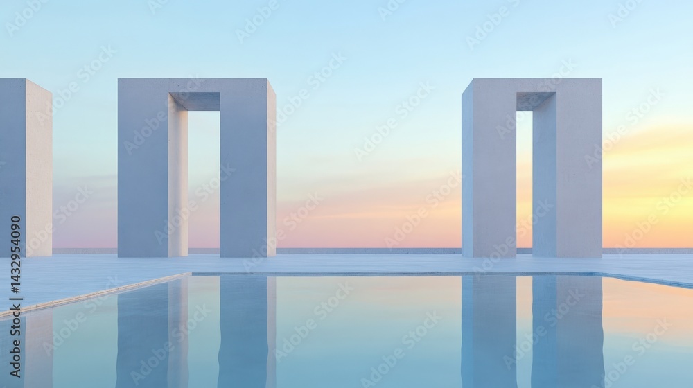 Aufkleber minimalist architecture by a pool