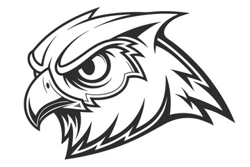 Bold Owl Head Monochrome Design, Sharp Features, Stylized Crest, Isolated