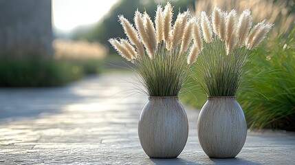 Pampas Grass in Elegant Vases: Serenity in the Garden