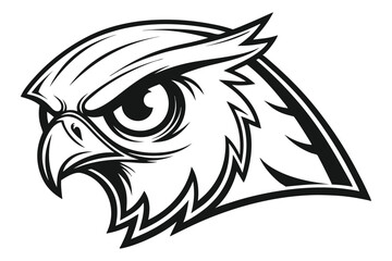 Detailed Black and White Outline of Owl Head, Sharp Eye, and Bold Design