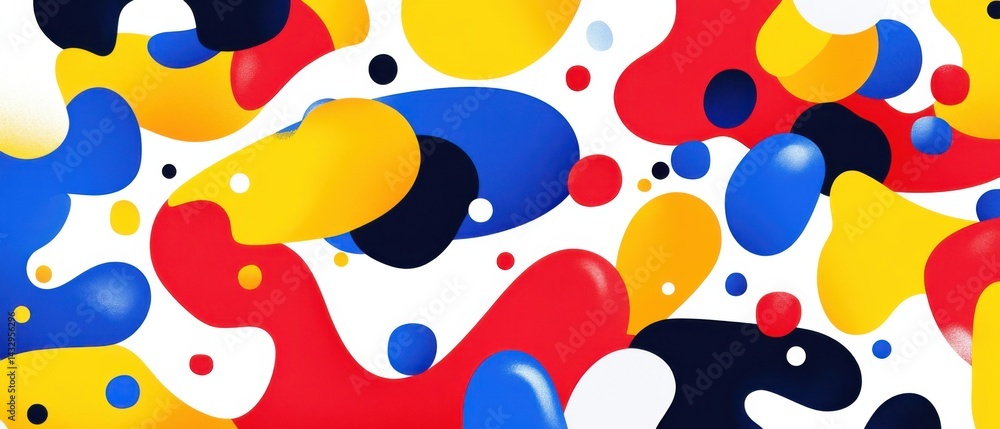 Poster vibrant abstract background with fluid shapes in red, blue, and yellow on white modern art concept w