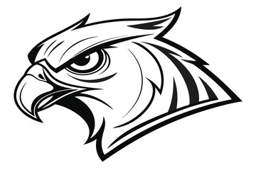 Owl Head Mascot Style, Line Art Bird Illustration, Black and White Predator Design