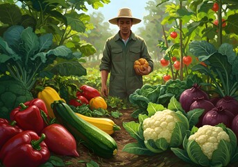 Farmer holding fresh produce harvest colorful vegetables