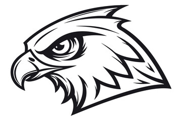 Monochrome Head of Bird of Prey with Sharp Lines and Intense Gaze