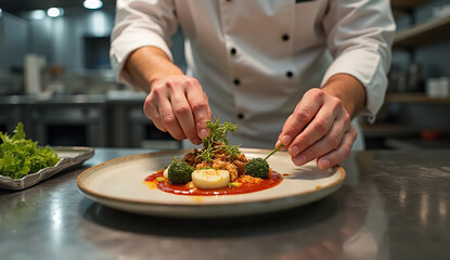 The Chef Plating Gourmet Dish