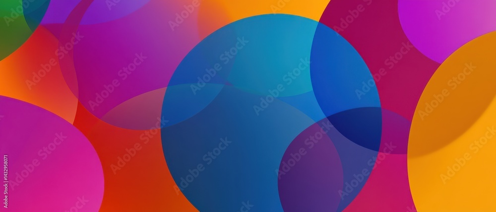 Poster abstract vibrant background with overlapping circles in blue, purple, orange, and red modern design 