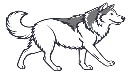 malamute Line Drawing Isolated on White Background Vector