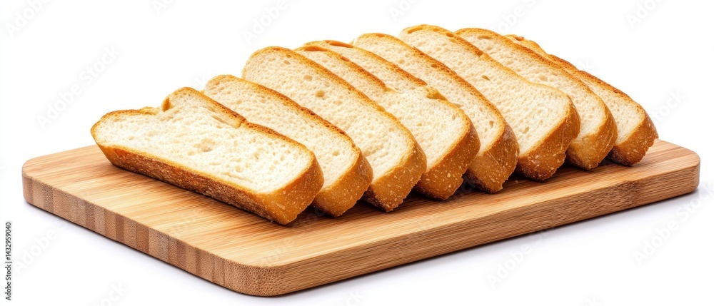 Poster freshly sliced bread on wooden board displaying texture and golden crust ideal for breakfast toast a