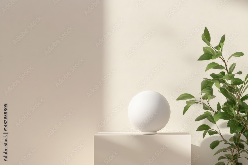 Poster minimal display with sphere and plant