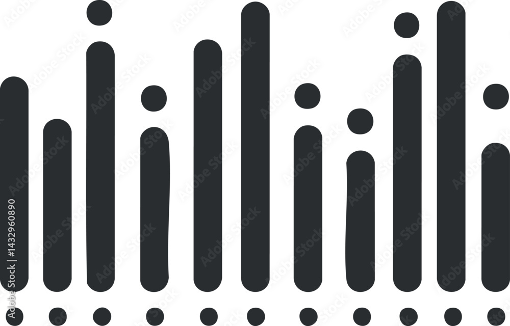 Poster black vertical bars representing a sound equalizer or audio volume levels on a white background