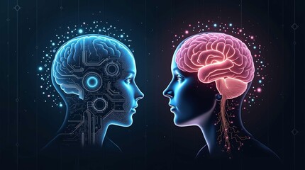 Obraz premium Abstract glowing human heads emotional connection graphic design