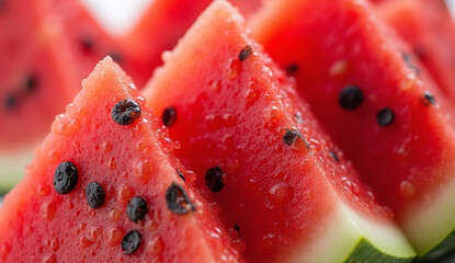 Juicy Watermelon Slices Covered in Water Droplets