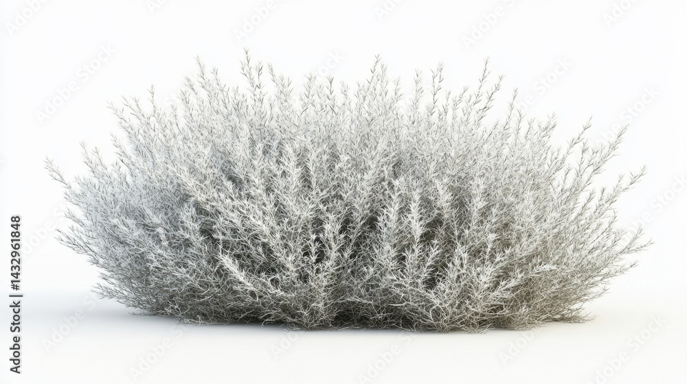 Poster elegant silver sagebrush plant on white background showcasing intricate leaf details and soft lighti