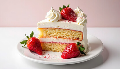 Strawberry cake with creamy glaze and fresh herbs