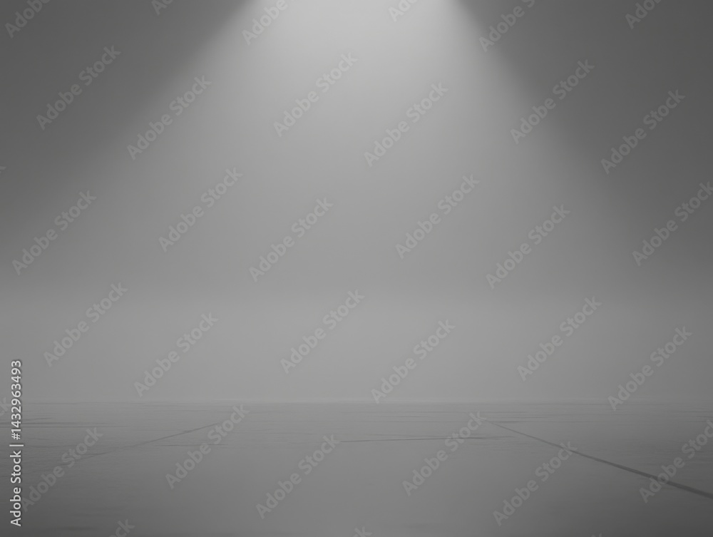 Poster minimalist gray studio backdrop with spotlight illuminating empty stage for product display or prese