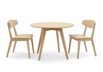 Round wooden dining table and two chairs minimalist style