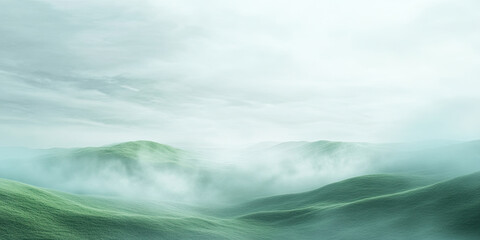 Soft Fog Rolling Over Green Hills, Tranquil Morning Landscape Background Design