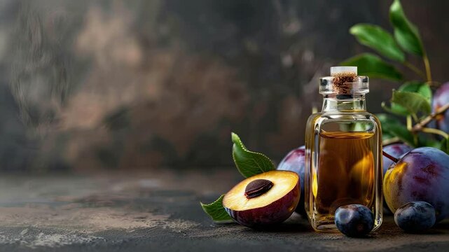 plum essential oil. Selective focus