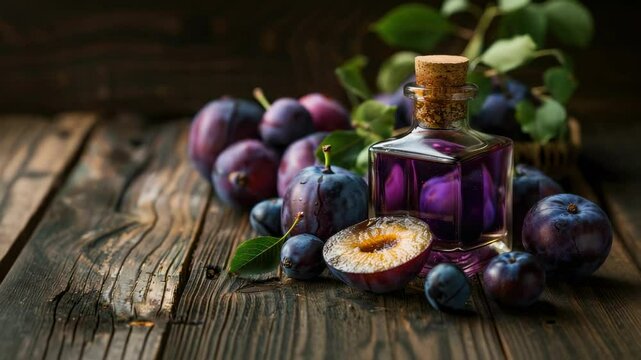 plum essential oil. Selective focus