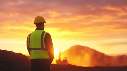 Construction worker at sunset