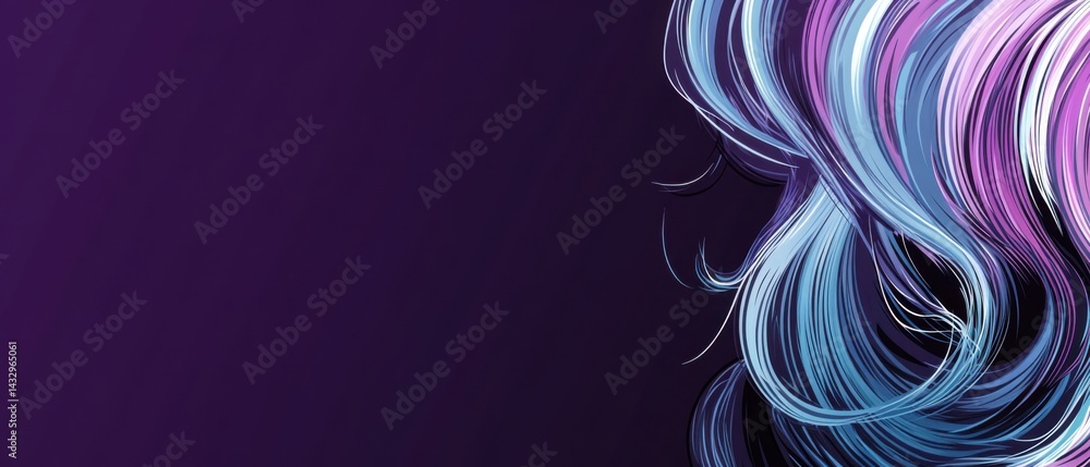 Poster abstract flowing lines background in purple, blue, and white, creating a dynamic and modern design w