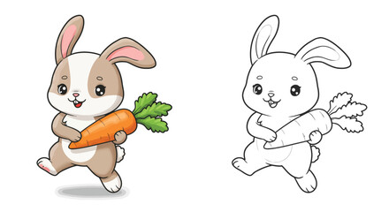 Cute Rabbit Holding Carrot: A charming illustration presents a delightful cartoon rabbit holding a vibrant orange carrot.