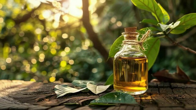 sacha inchi essential oil. Selective focus